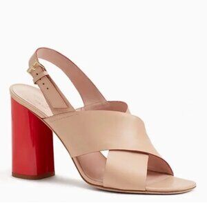 Kate Spade Christopher Holland Tan Leather Red Block Heel Sandals Size 6